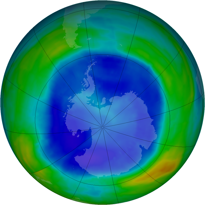 Antarctic ozone map for 07 September 2015